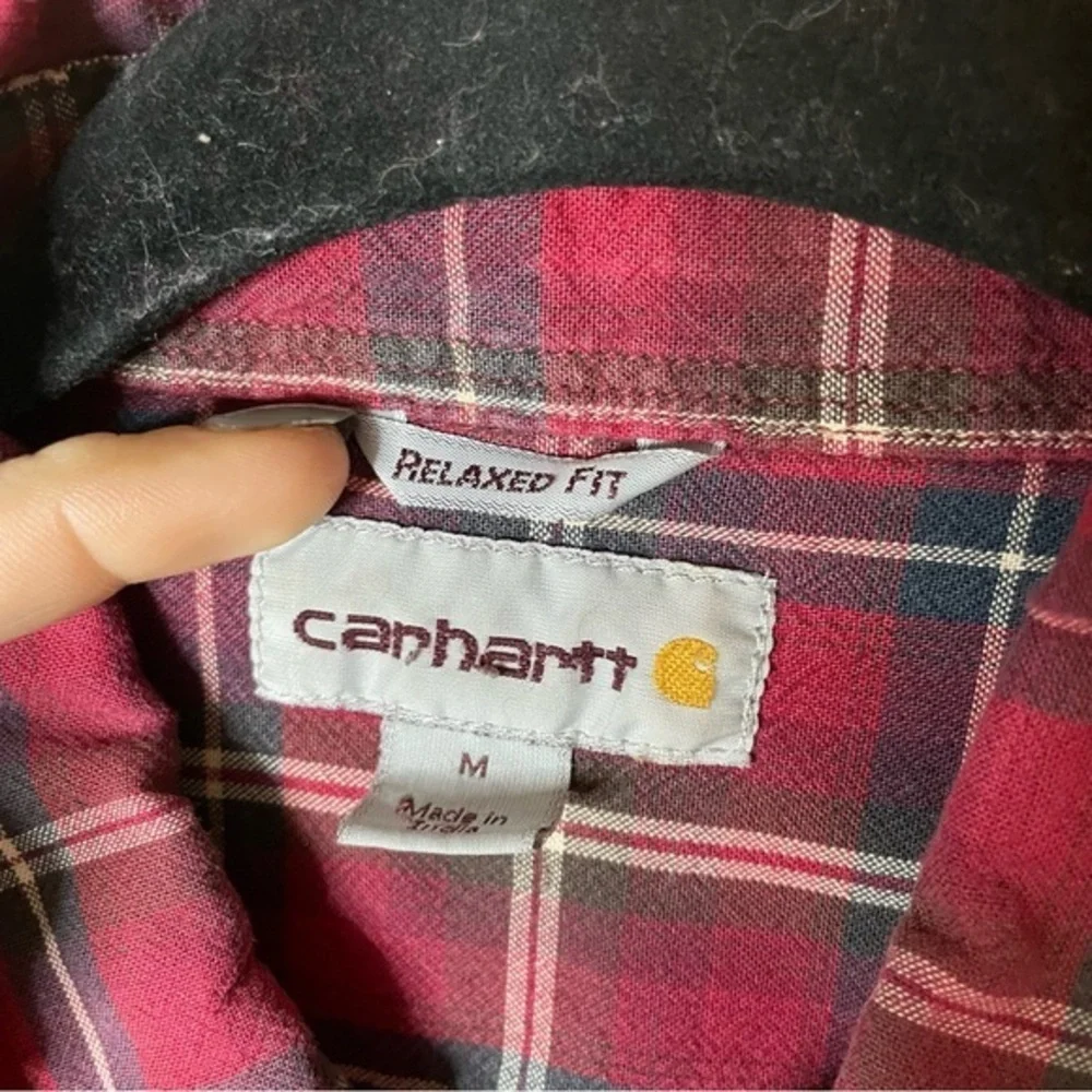 Carhartt Red Black‎ Plaid Long Sleeve Button Up 100% Cotton Men’s Size Medium